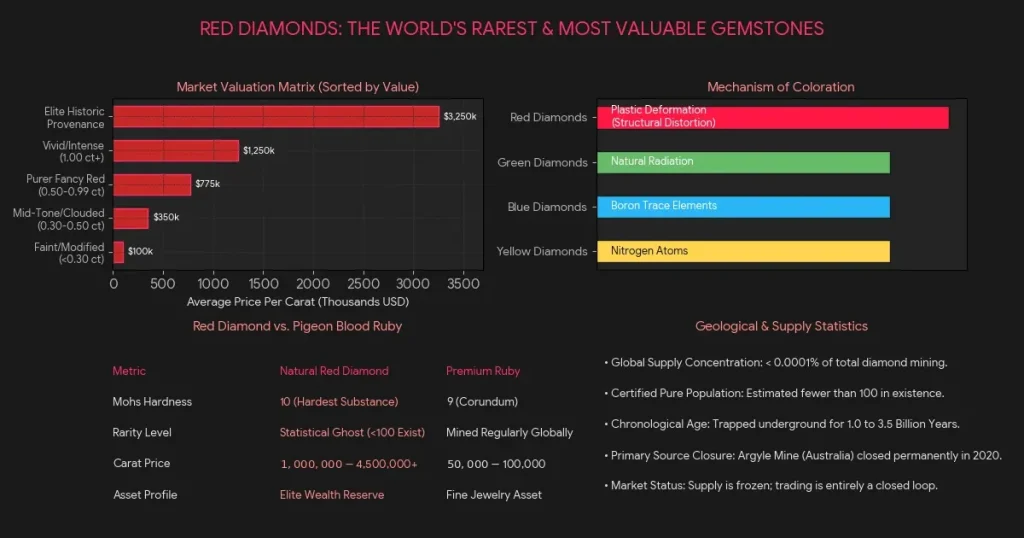 red diamonds statistical diagram showcase all in one from origin to the market journey.