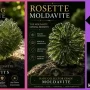 Moldavite crystal benefits, and its healing properties are mentioned on different images of this crystal in current frame