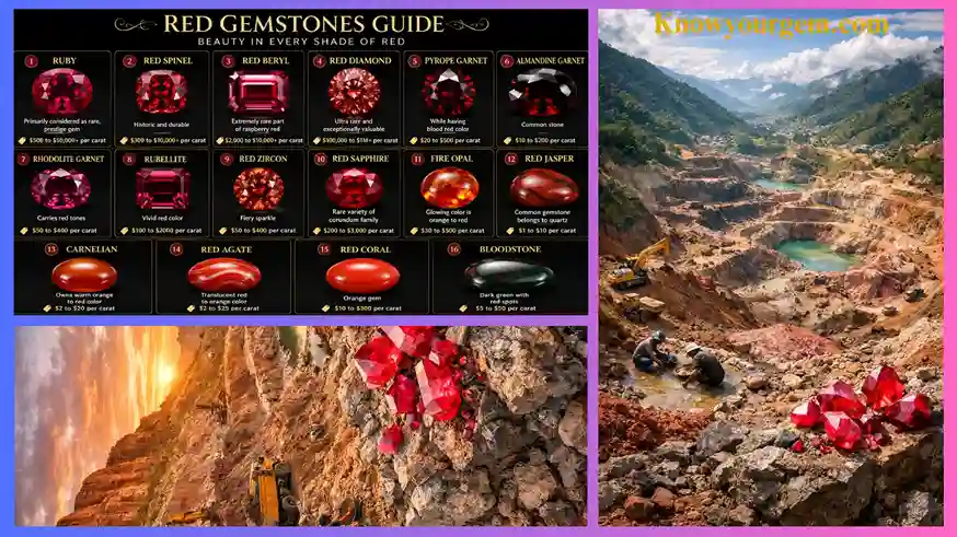 Red gemstones are their mining centers are displayed in this image