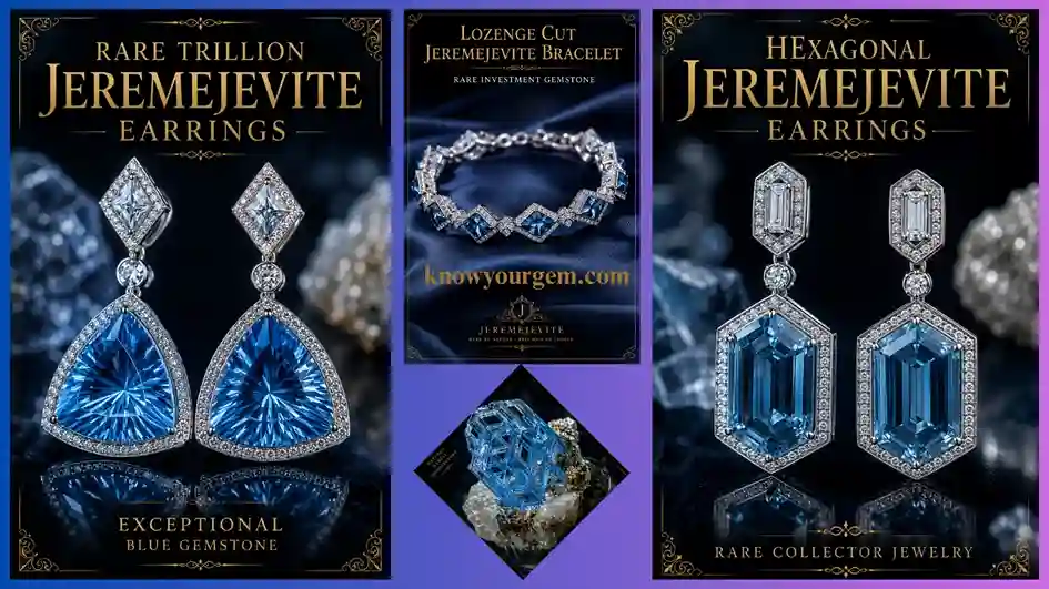 jeremejevite earrings, jeremejevite bracelet and jeremejevite stone