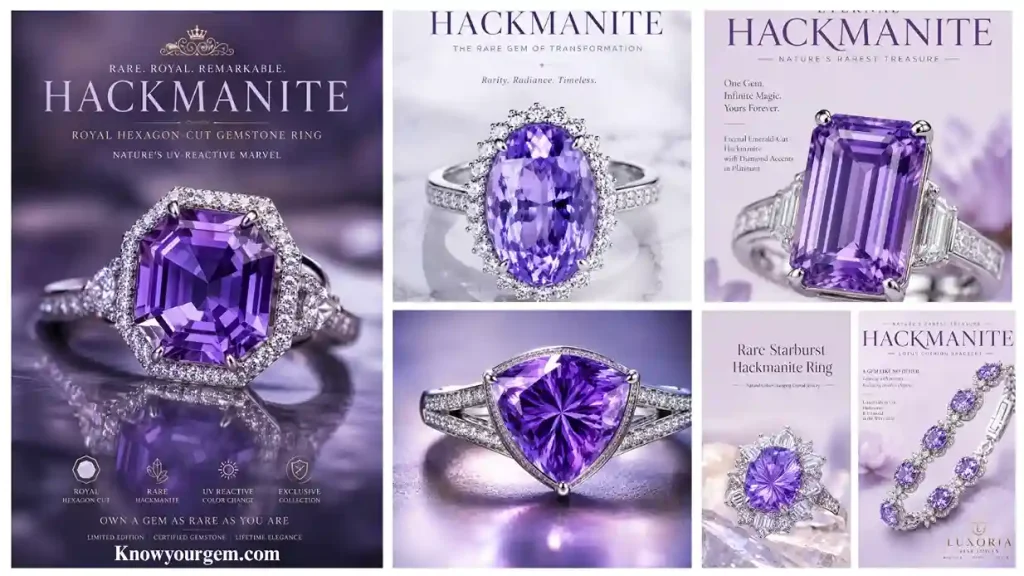 These different looks and designs of hackmanite display the natural glow of the authentic gem, and the purple color on them are shining