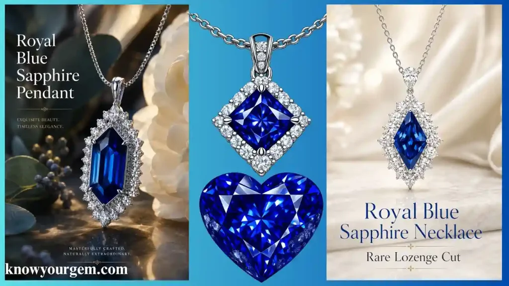 Royal blue sapphire pendant, royal blue sapphire necklace, rare lozenge cut are looking most valuable in the frame