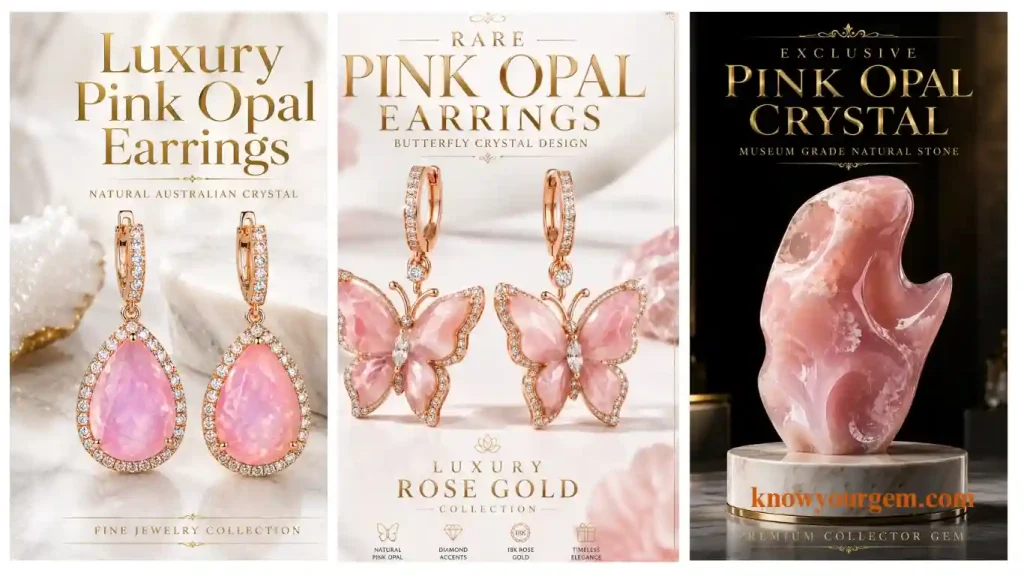 Pink opal earrings, luxury pink opal earrings, rare pink opal earrinigs