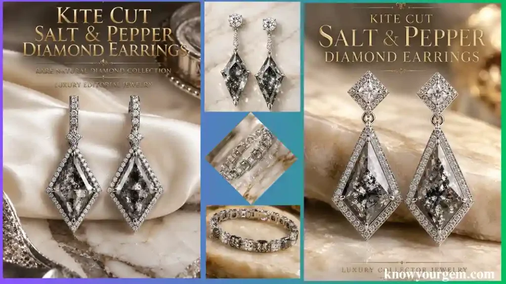 Kite cut salt and pepper diamond earrings, salt and pepper diamond bracelet are displaying their black and white look naturally
