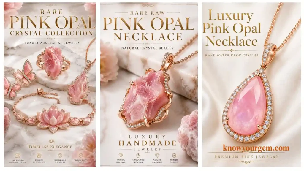 Pink opal necklace, pink opal crystal collection, pink opal statement necklace