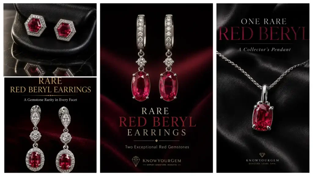 red beryl studs, red beryl drop earrings, red beryl pendant