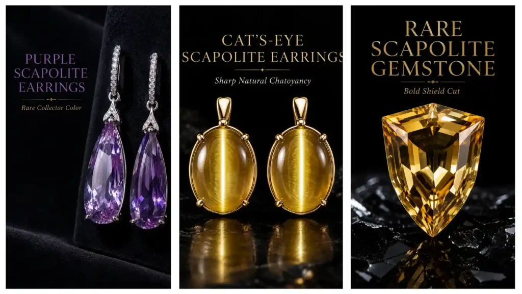 Yellow scapolite earrings, purple scapolite earrings