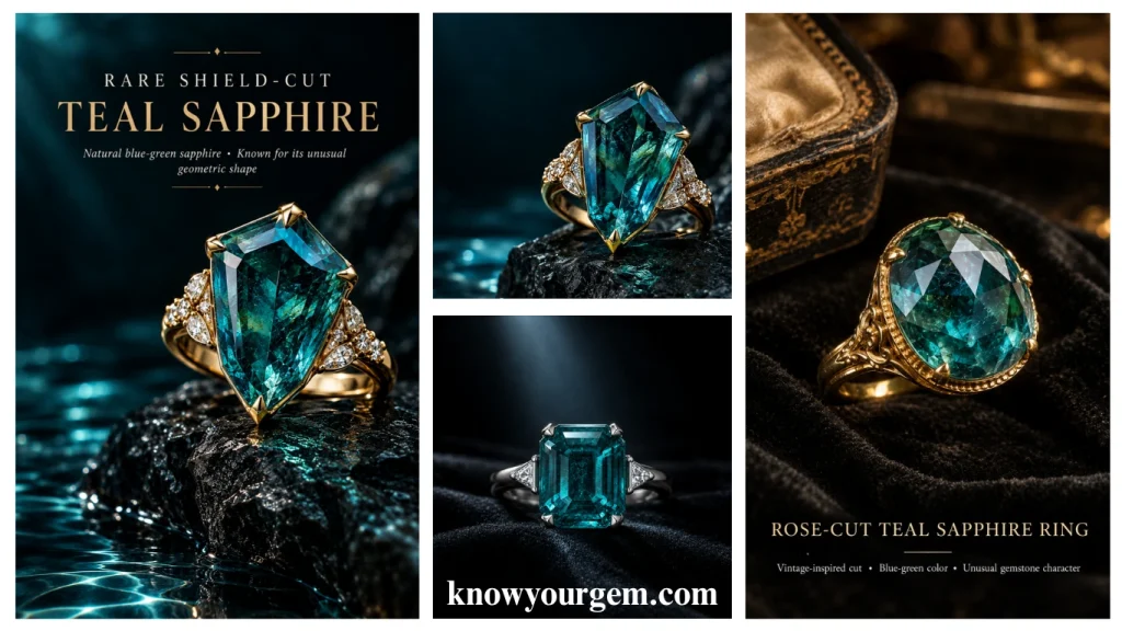 Teal sapphire rings, teal sapphire engagement rings, teal sapphire ring, sapphire rings, blue-green sapphire rings