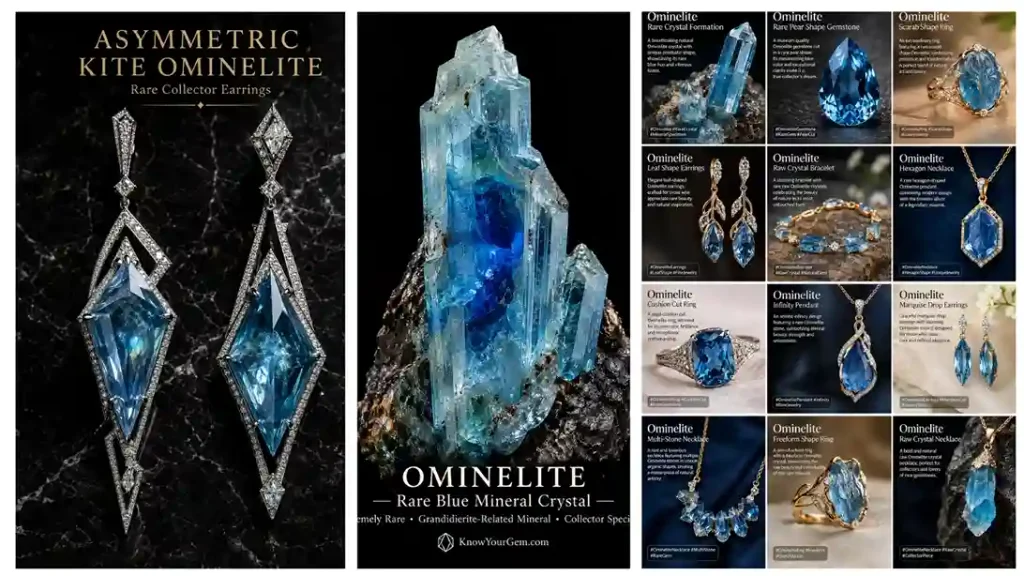 This image shows different types of blue gemstone jewelry and stone shapes.