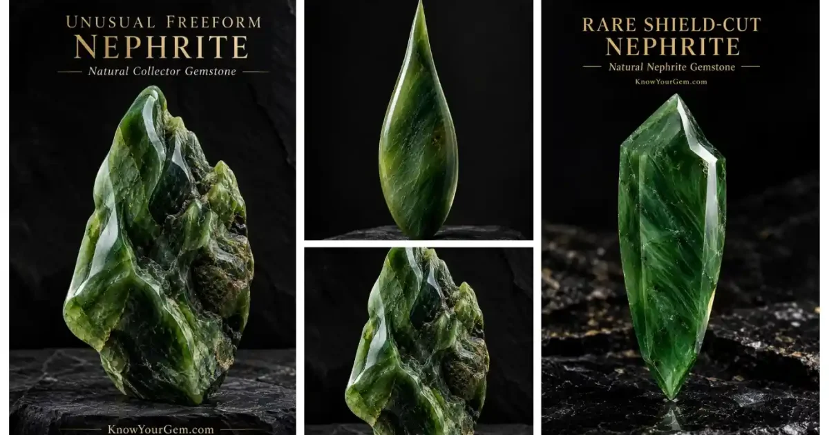 Nephrite gemstone different shapes in one frame