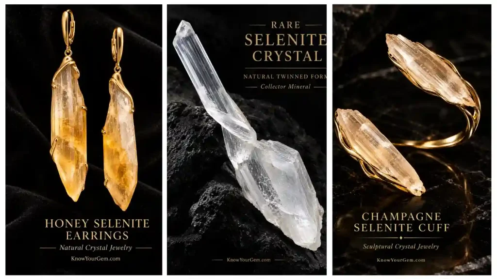 Selenite Crystal earrings and champagne cuff