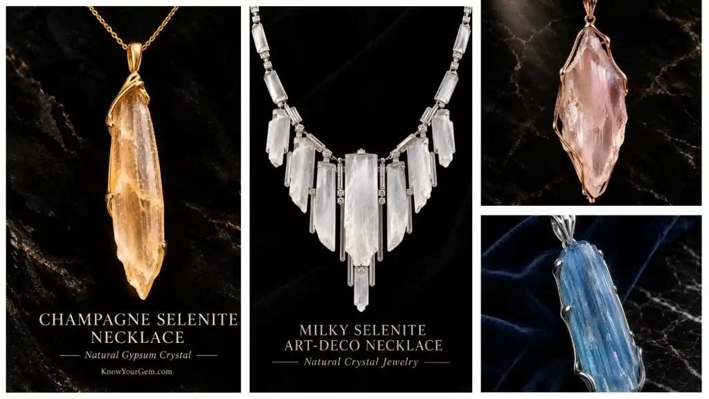 Selenite Crystal different shaped necklaces and pendants