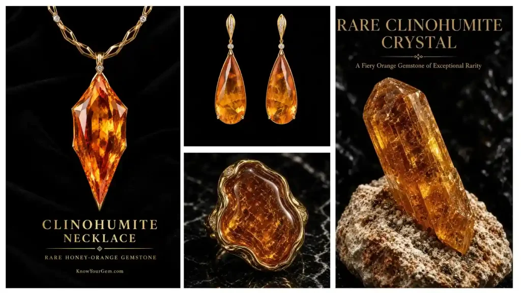 Clinohumite necklaces and earrings