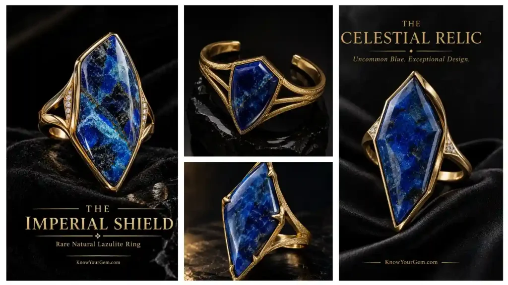 Lazulite Gemstone imperial ring, celestial relic ring and cuff