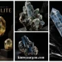 Rare raw osumilite mineral specimens and natural prism formations on black display pedestals by knowyourgem.com